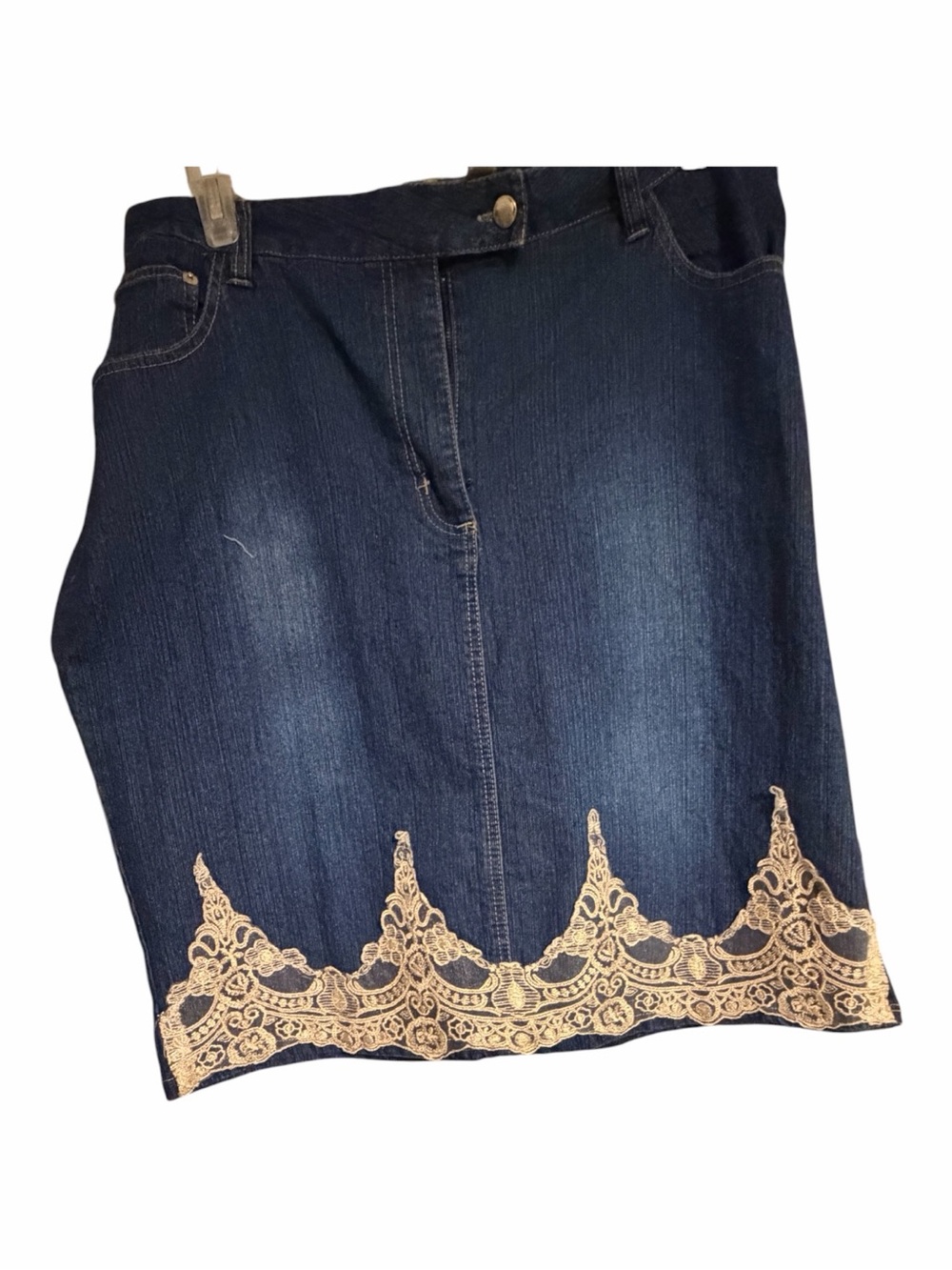 Dark Denim Skirt with Beige Lace Trim